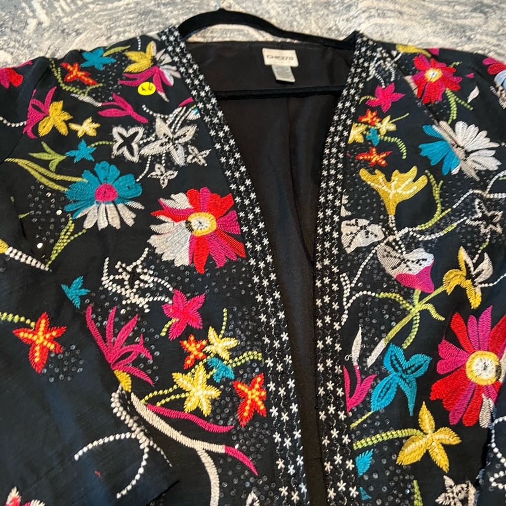 Chico's Women’s Beautiful & Black Floral Colored Embroidered Jacket